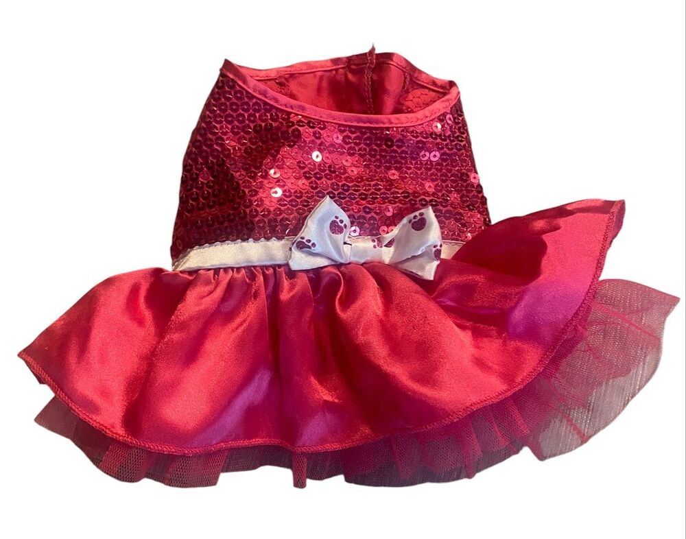 Build-A-Bear Red Sequin Dog Dress Tutu Skirt Paw Print Bow Pet Costume